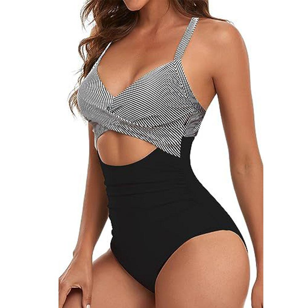 Kadın Tek Parça Mayolar Karın Kontrol Kesim Yüksek Belli Mayo Wrap Geri Kravat 1 Parça Mayo