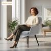 Modern Accent Chair Upholstered Chair With Metal Legs Linen Look Light Gray
