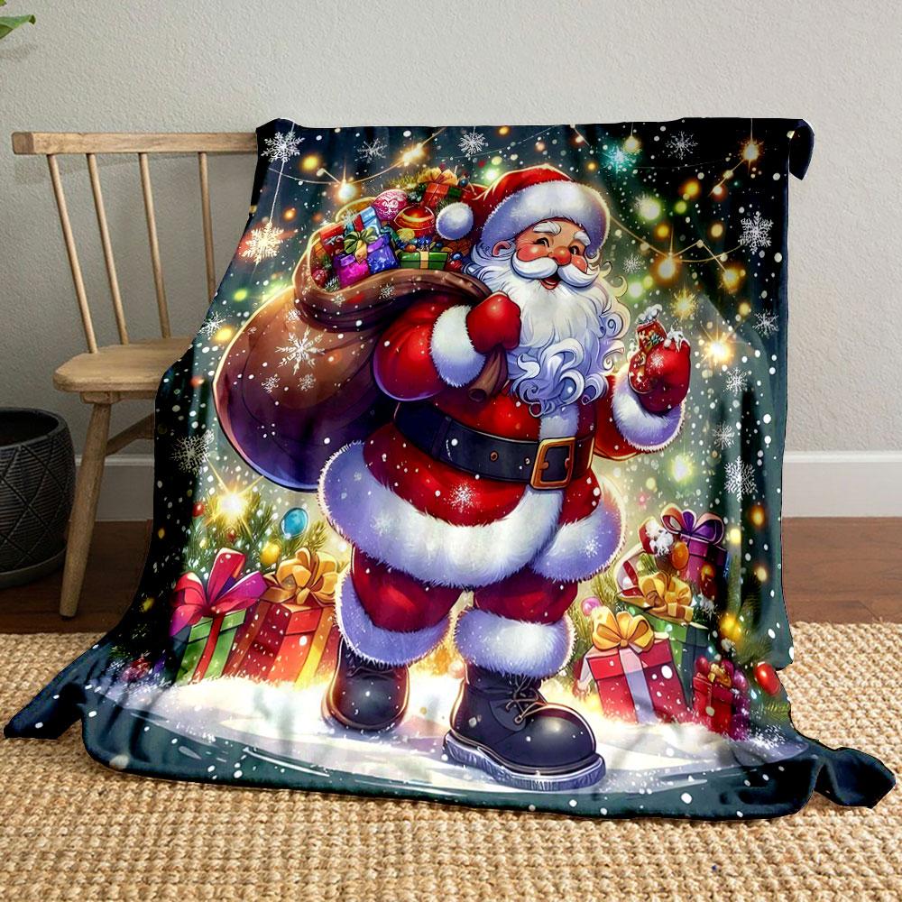 Santa with Gifts and Snowflakes Print Blanket Soft and Cozy Perfect for the Living Room Bed Sofa or a Nap,gift