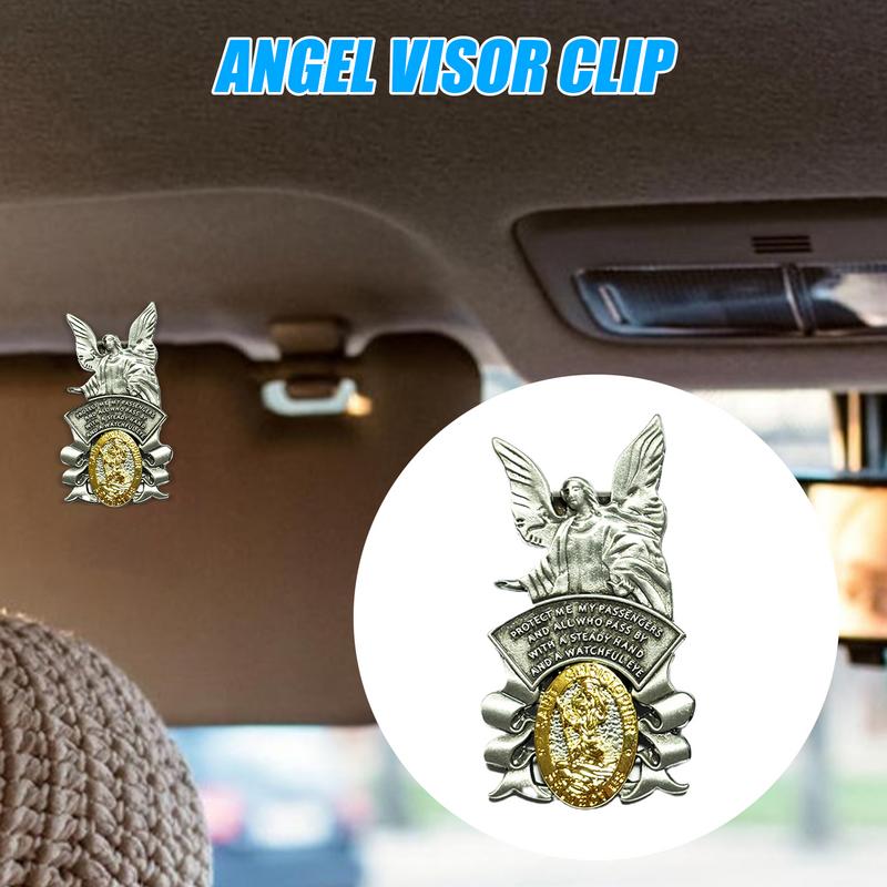 Angel Visor Clip Saint Christopher Medals For Car Angel St Christopher Visor Clip Accessories Bless Driving Religious Gift