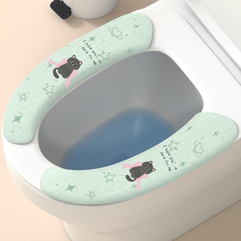 Universal Toilet Seat Cover Soft WC Paste Toilet Sticky Seat Pad Washable Bathroom Warmer Seat Lid Cover Pad Cushion Solid Color