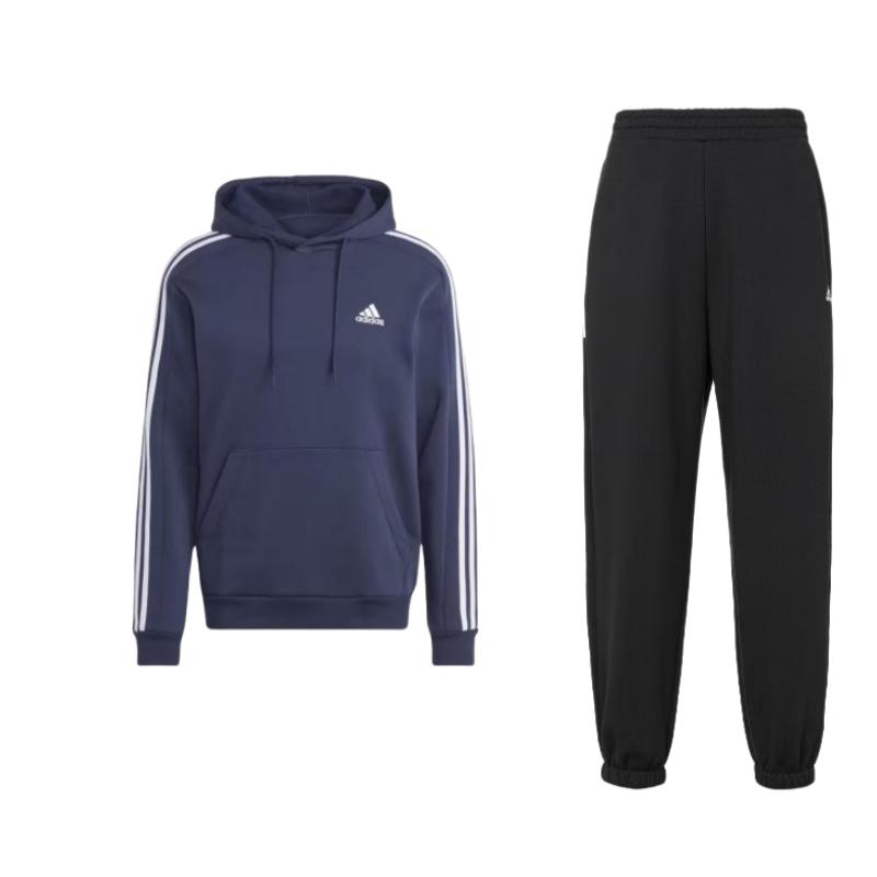 

Толстовка Adidas Essentials из флиса с тремя полосками, толстовка с капюшоном и длинными рукавами в стиле колор-блок со свободными трикотажными штанами, повседневный спортивный комплект IV7603+IJ6473 L