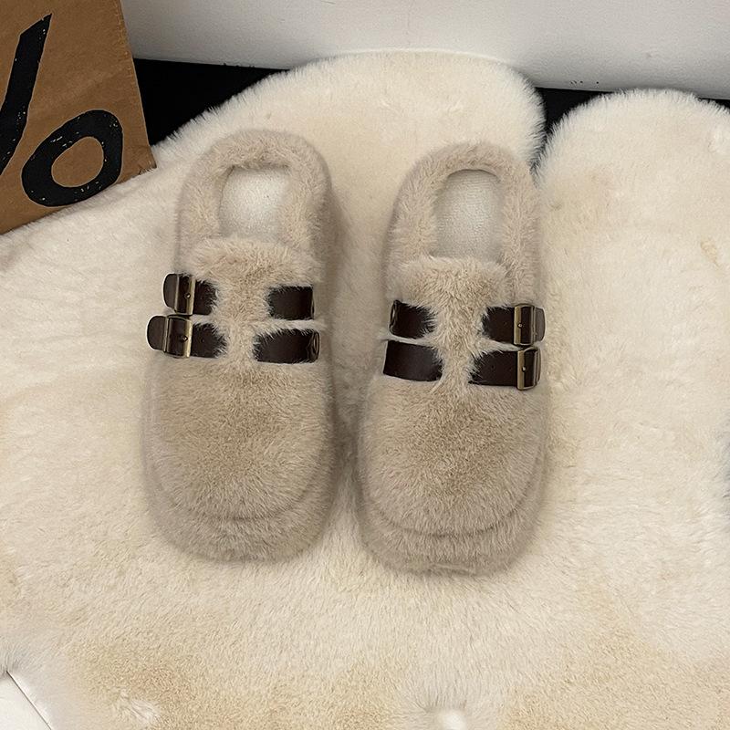 

Универсальные тапочки-баотоу на платформе, женские, новые модели зимы 2025 года, ленивая уличная обувь для увеличения роста, толстая подошва для сохранения тепла, домашняя хлопковая швабра 39