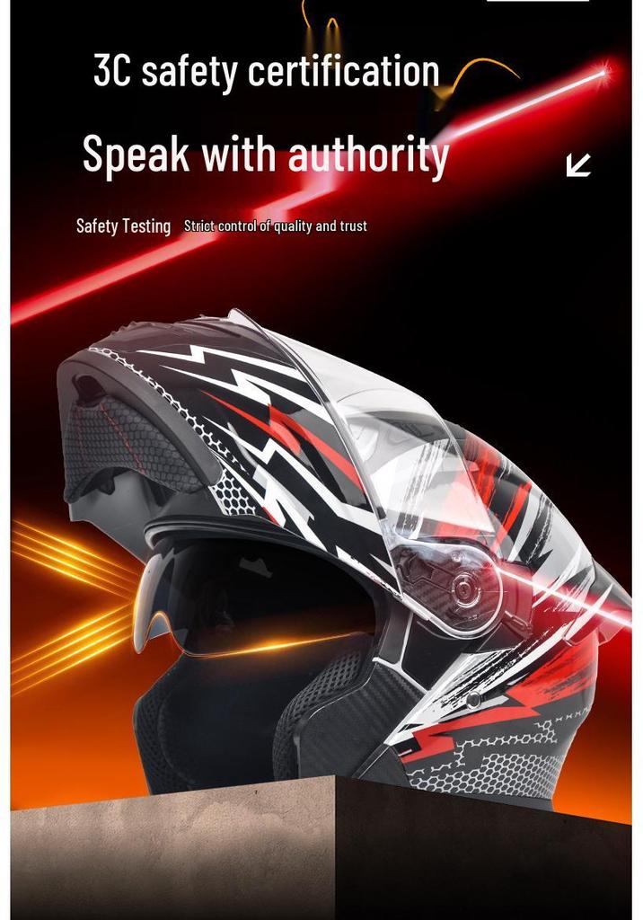 AD Unisex Full Face Motorcycle Helmet with LED Taillight, All-Season, Flip-Up, 3C/DOT Certified.