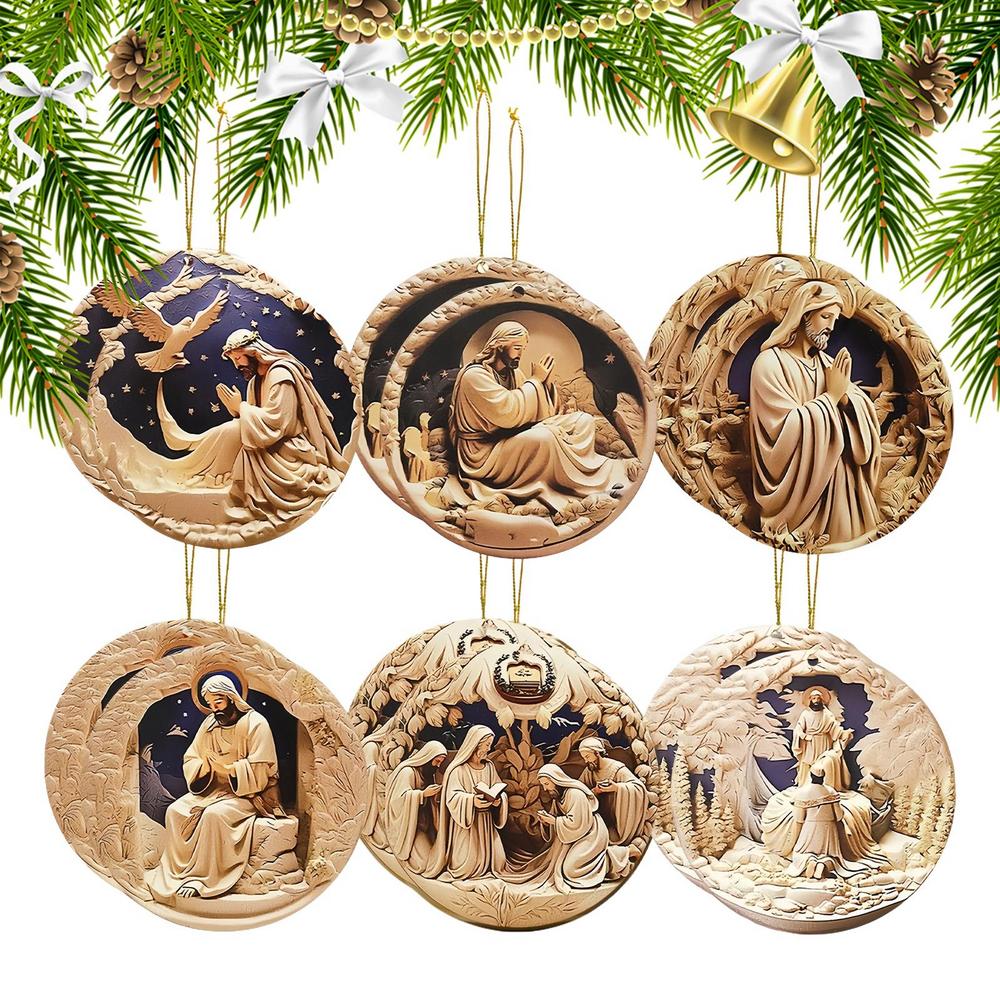 Religious Christmas Ornaments 12 Pieces Wood Festive Ornament Hangable Jesus Decor For Tree Church Rearview Mirror School Living