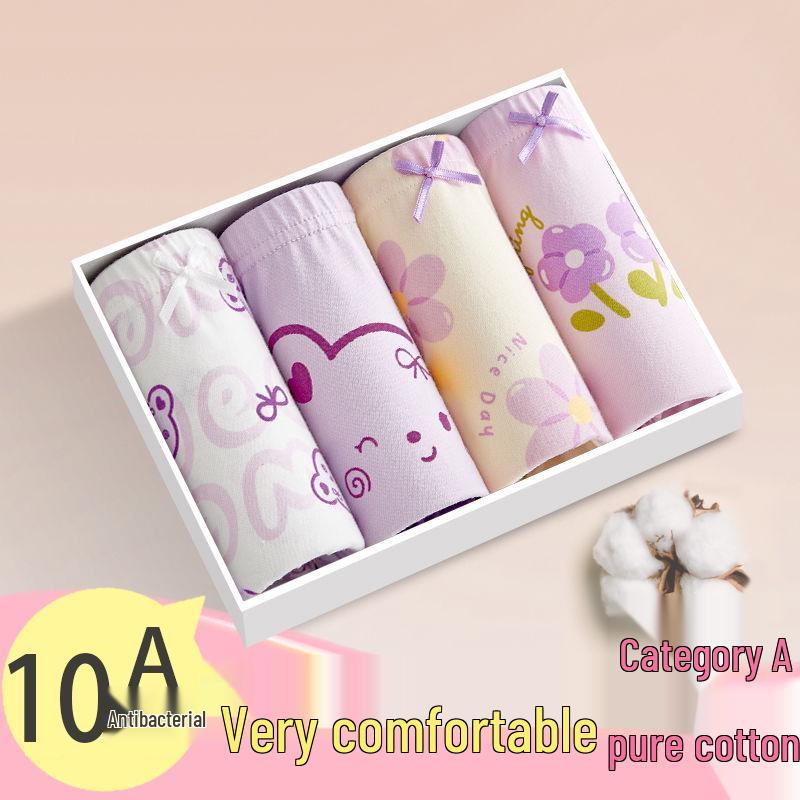 Girls' Pure Cotton Antibacterial Boxer Briefs for Kids - No Wedgie Design