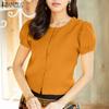 ZANZEA Women Casual Round Neck Solid Color Short Sleeve Blouse
