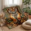Tiger Fire and Ice Fantasy Theme Blanket Lightweight Warm Flannel Blanket Decorative Throw Blanket for Home Decoration