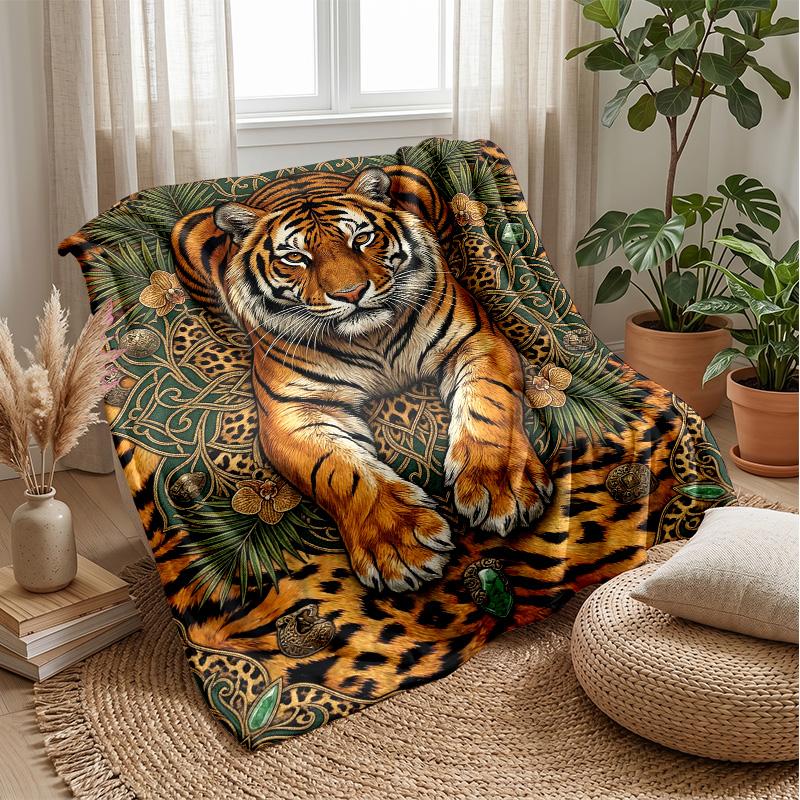 Tiger Fire and Ice Fantasy Theme Blanket Lightweight Warm Flannel Blanket Decorative Throw Blanket for Home Decoration
