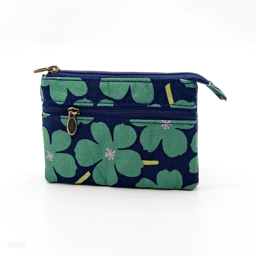 New Fashion Flower Multi-layer Cotton Fabric Coin Purse Women Card Wallet Small Change Bag Retro Canvas Female Hand Purses Pouch