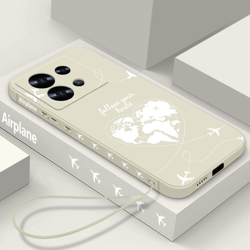 Global Flight Airplane Print Lanyard Case For Xiaomi 14T 13T 11T Pro Funda Redmi Note 14 13 Pro 5G 12 11 Soft TPU Silicone Cover