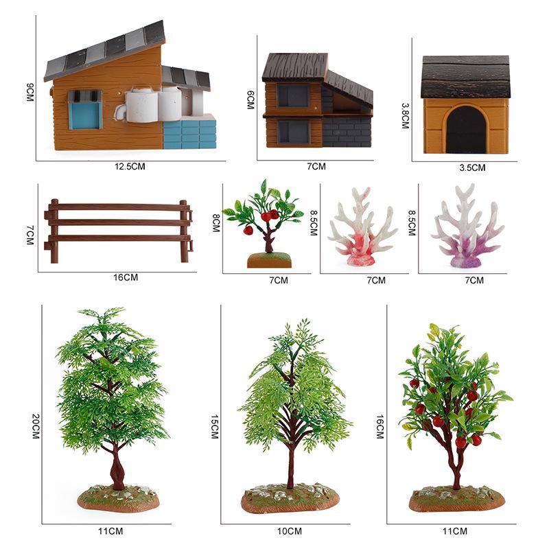 Children's Mini Farm & Tree House Simulation Playset with Fruit Trees, Dog House, and Fence Ornaments
