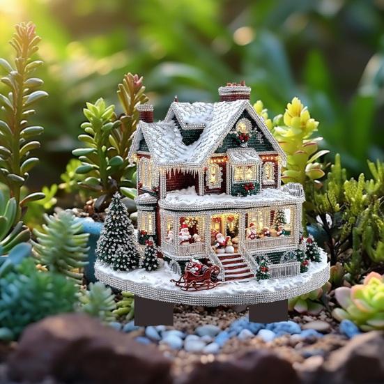 Winter Holiday Gift for Garden Snowy Cottage Stake, Christmas Acrylic Yard Sign, Outdoor Decor Lawn Ornament Decoration Weather Resistant Sign