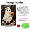 Frameless Pearl Bead Painting Kit Cute Ghost with Pumpkin Design DIY Handmade Craft Canvas for Home Wall Decor Autumn Festival Art