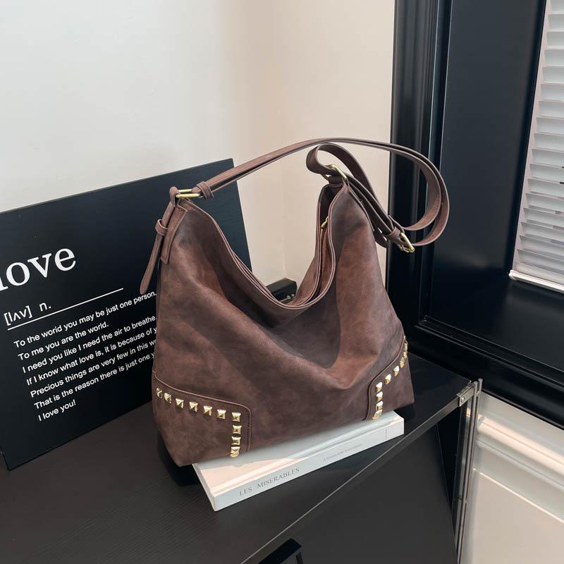 Vintage Faux Suede Women Shoulder Bags Large Capacity Rivet Female Handbag Casual Big Totes Lady Crossbody Bag Ladies Hand Bags