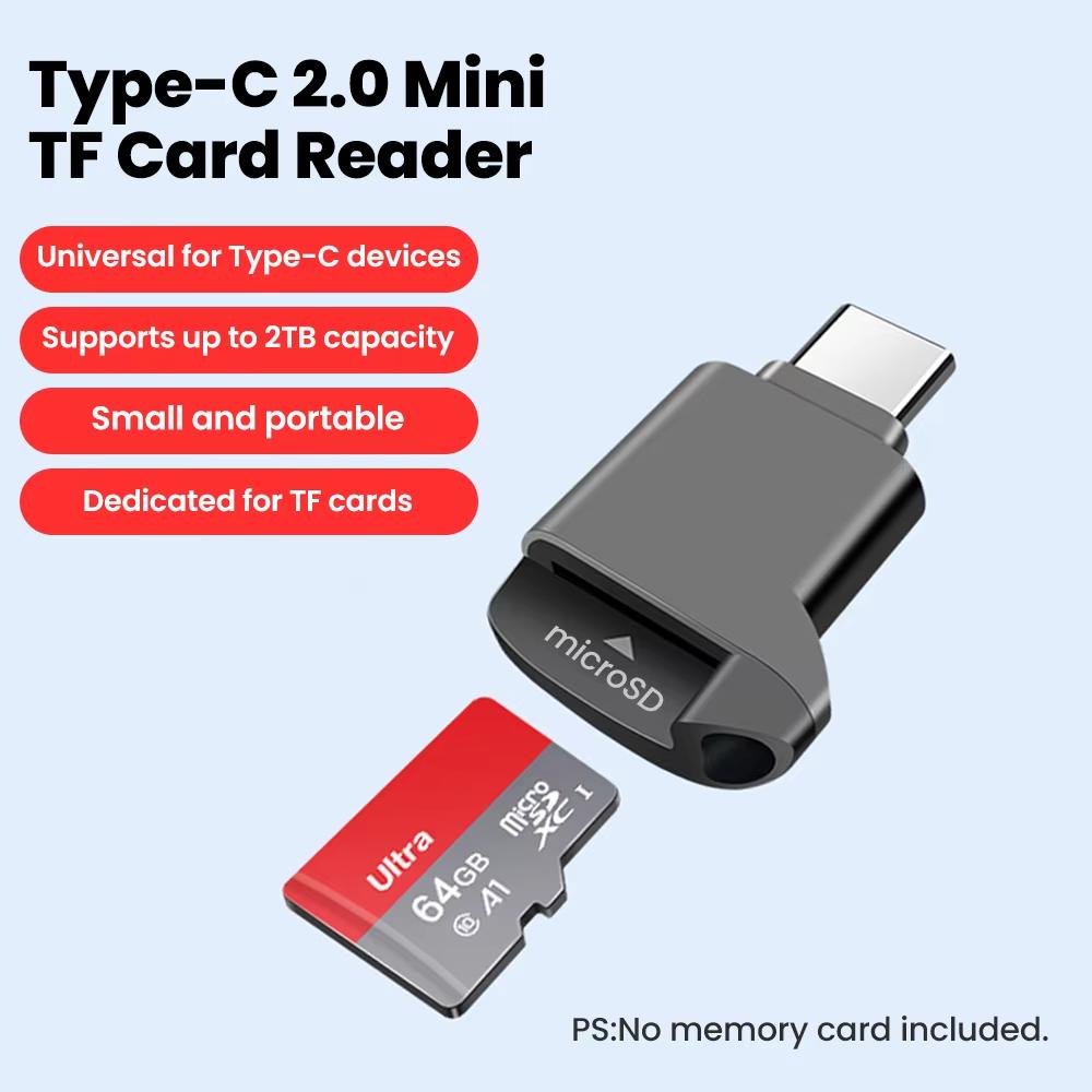Type-C 2.0 TF Card Mini Reader External Storage Black Stretch for Memory Stick USB C 2.0 For Iphone 17 16 Mini TF Card Reader