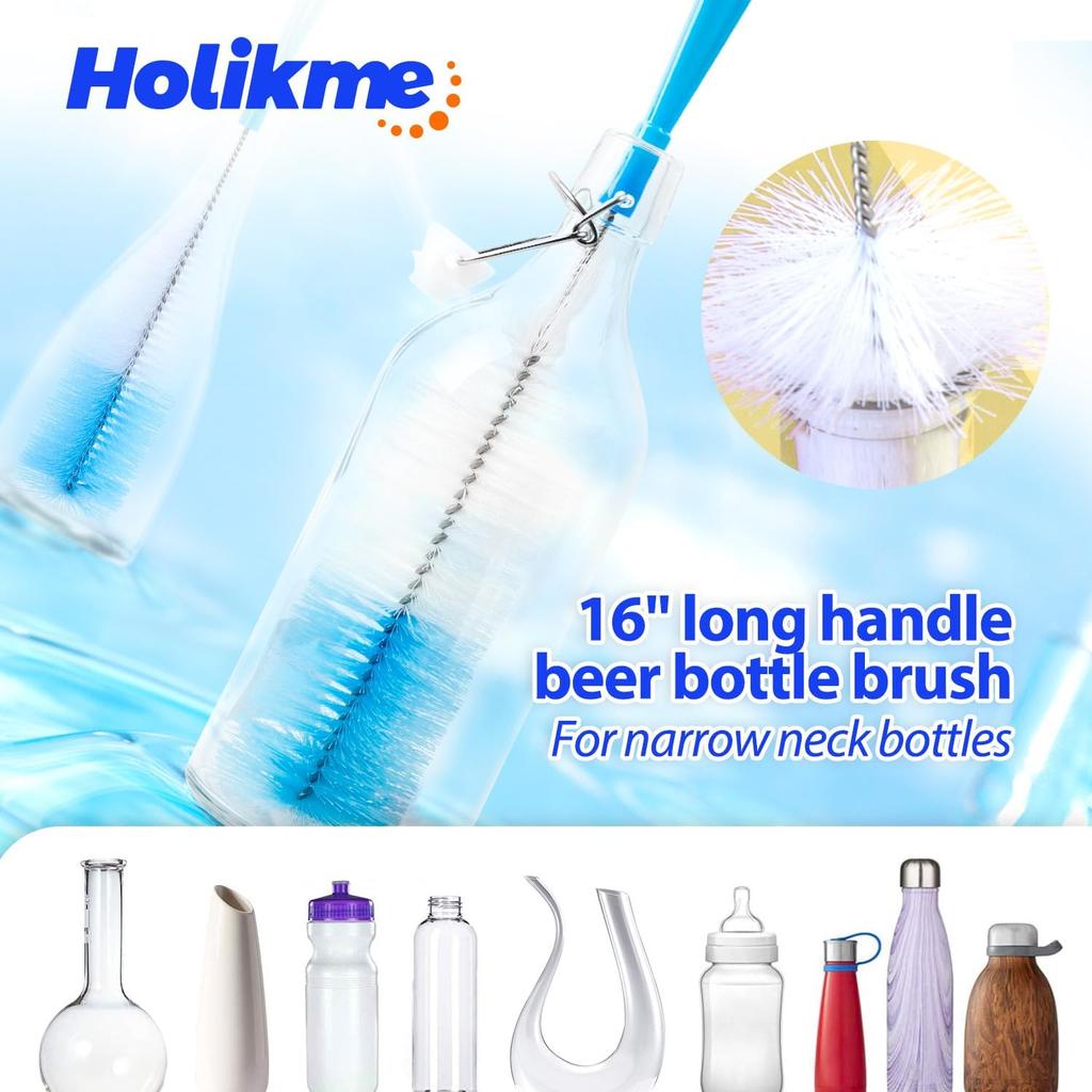 Bottle Brush Tube Cleaning Lab Set with Long Handle, Cup Cleaner for Washing Narrow Neck Beer Wine Decanter Pipes Lids Sinks Cap Covers, White