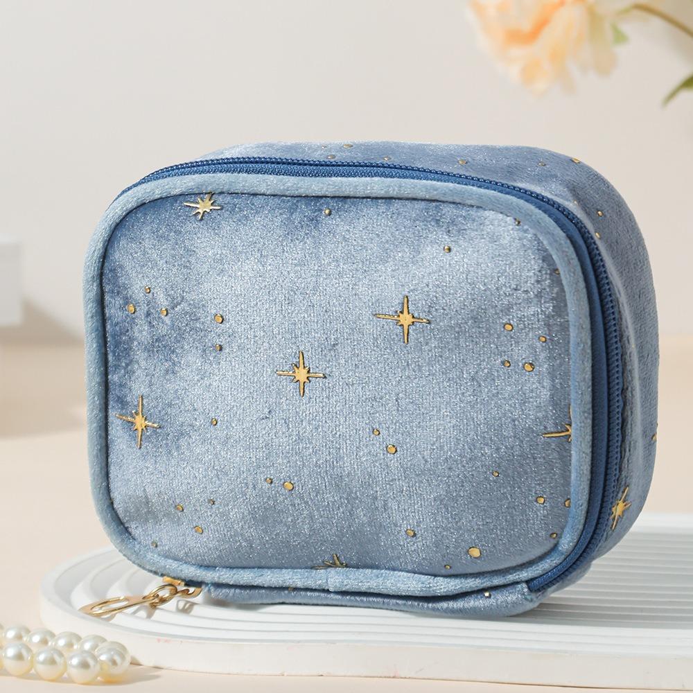 Multi-Use Portable Sparkling Star Makeup Bag Mini Size Square Shape Velvet Makeup Bag Makeup Pouch for Women