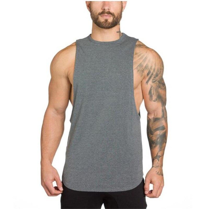 6687 Blank Mesh Slim Fitness Vest Men's European and American Arc Hem Sports GYM Bottoming Breathable Quick-drying Shoulder
