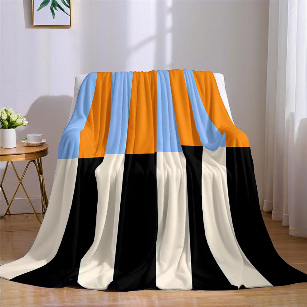 Color-Block Stripes Orange Black Flannel Blanket Warm Soft Halloween Christmas Couch Warm Cozy Decorative Decor For All Season