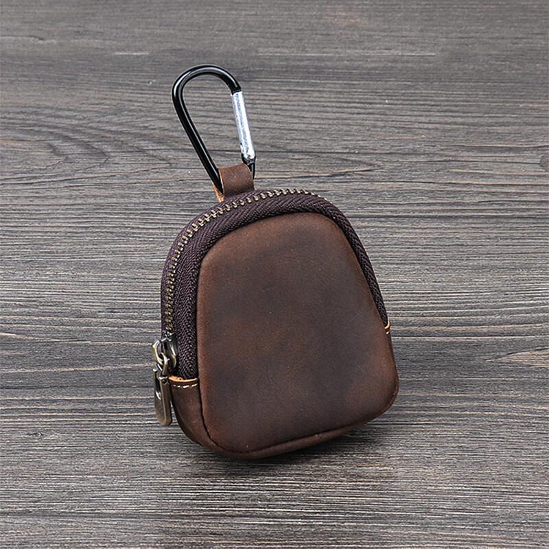 Retro Coin Bag Crazy Horse Leather Small Coins Keys Holder Zipper Pouches Bluetooth Earphone Storage Bags