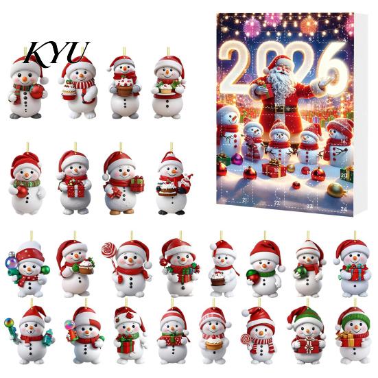 Weihnachts-Adventskalender 2026, Schneemann 24-Tage-Countdown-Box mit Acryl-Aufhänger für Mädchen Jungen Anhänger, Festlicher Baumschmuck, Feiertagsgeschenk Kinder