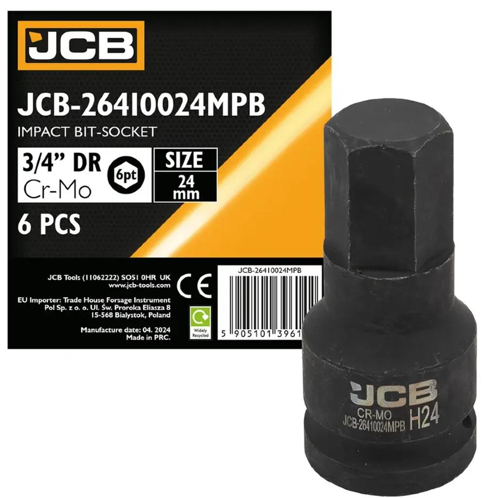 JCB Impact Bit Socket 3/4" 24mm 6-point Cr-Mo Socket Wrench