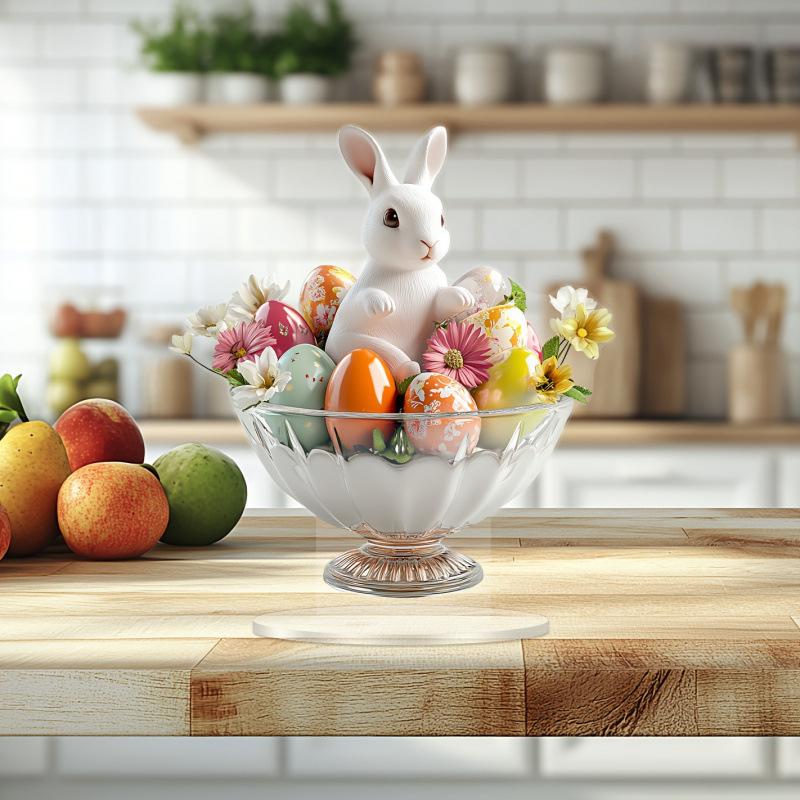 M-Easter Egg Shaped Cottage Rabbit Acrylic Ornament 2D Flat Cute Rabbit Desktop Ornament Easter Gift