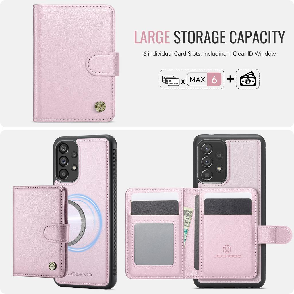 For Samsung Galaxy A52 5G/Galaxy A52s 5G/Galaxy A52 4G Case JEEHOOD J09 RFID Blocking Card Holder Leather Back Phone Cover Magnetic Case