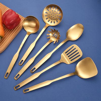 Kitchen Stainless Steel Golden Cooking Utensils Hanging  Korean Style with Pattern Kitchenware Dinner Soup Spoon Frying Spatula