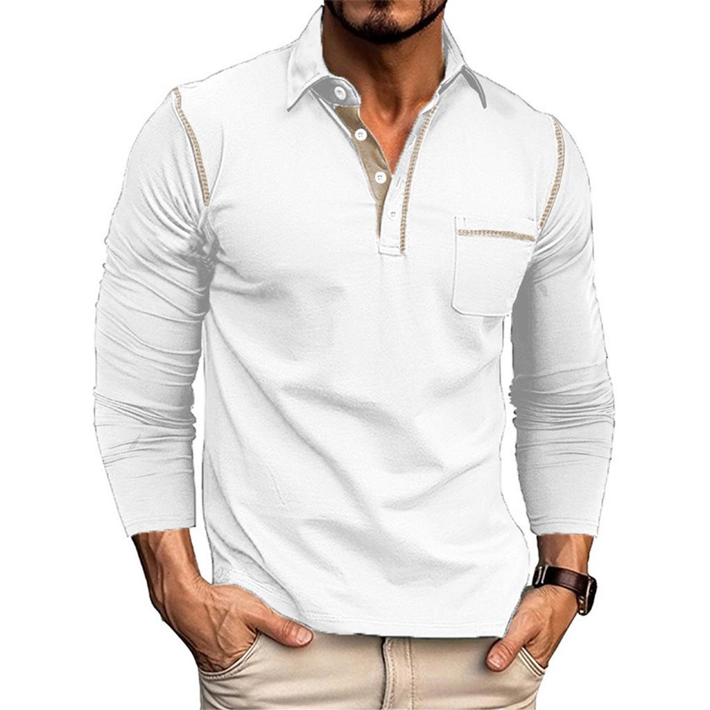 Men's Solid Color Button Lapel Long Sleeve Top Men's Casual Fashion Long Sleeve Top