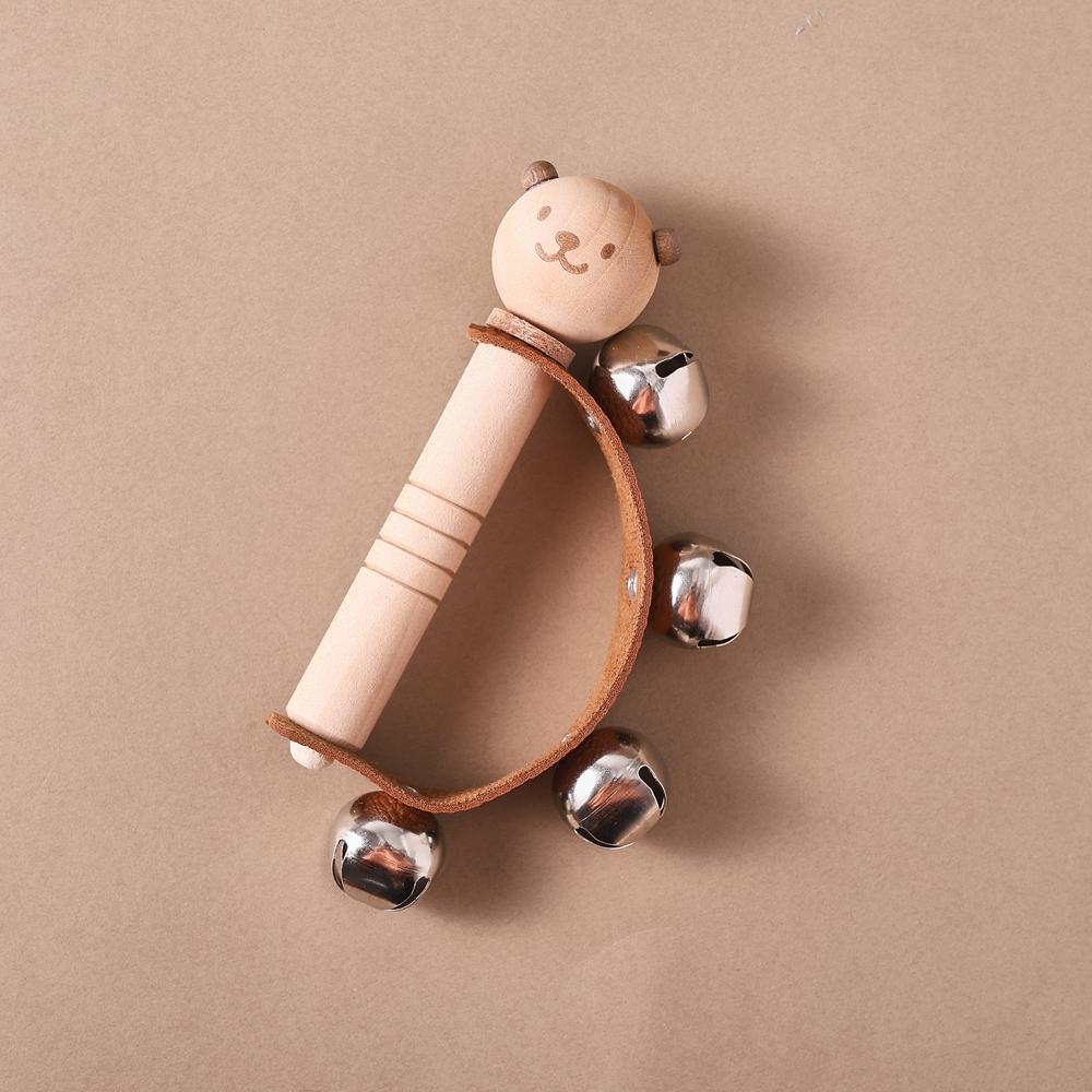 1Pc Baby Wooden Rattlehand Music Bellwooden Instrumentsbaby 0 3 Years Toysmake Sound Toysbear Music Rattletoys For Kids