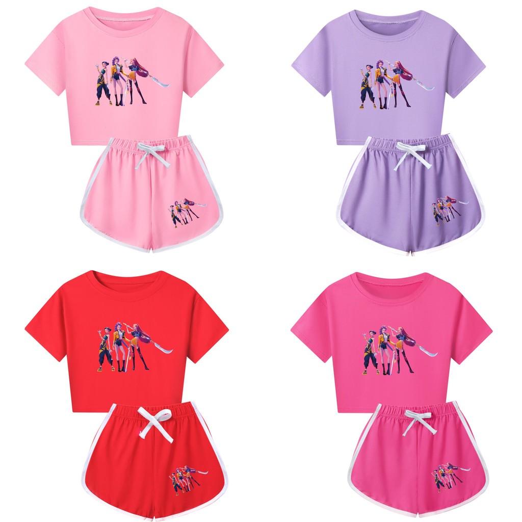 Set Pigiama a Maniche Corte con Pantaloncini Stampa Demon Hunters Kpop per Bambino in Misto Poliestere Cotone per Pigiami di Famiglia