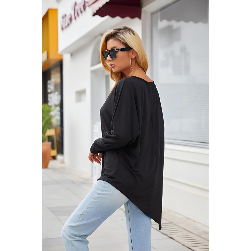 Frühling und Herbst Damen Bluse langärmeliges unregelmäßiges T-Shirt lässig lose Plus Size Tops