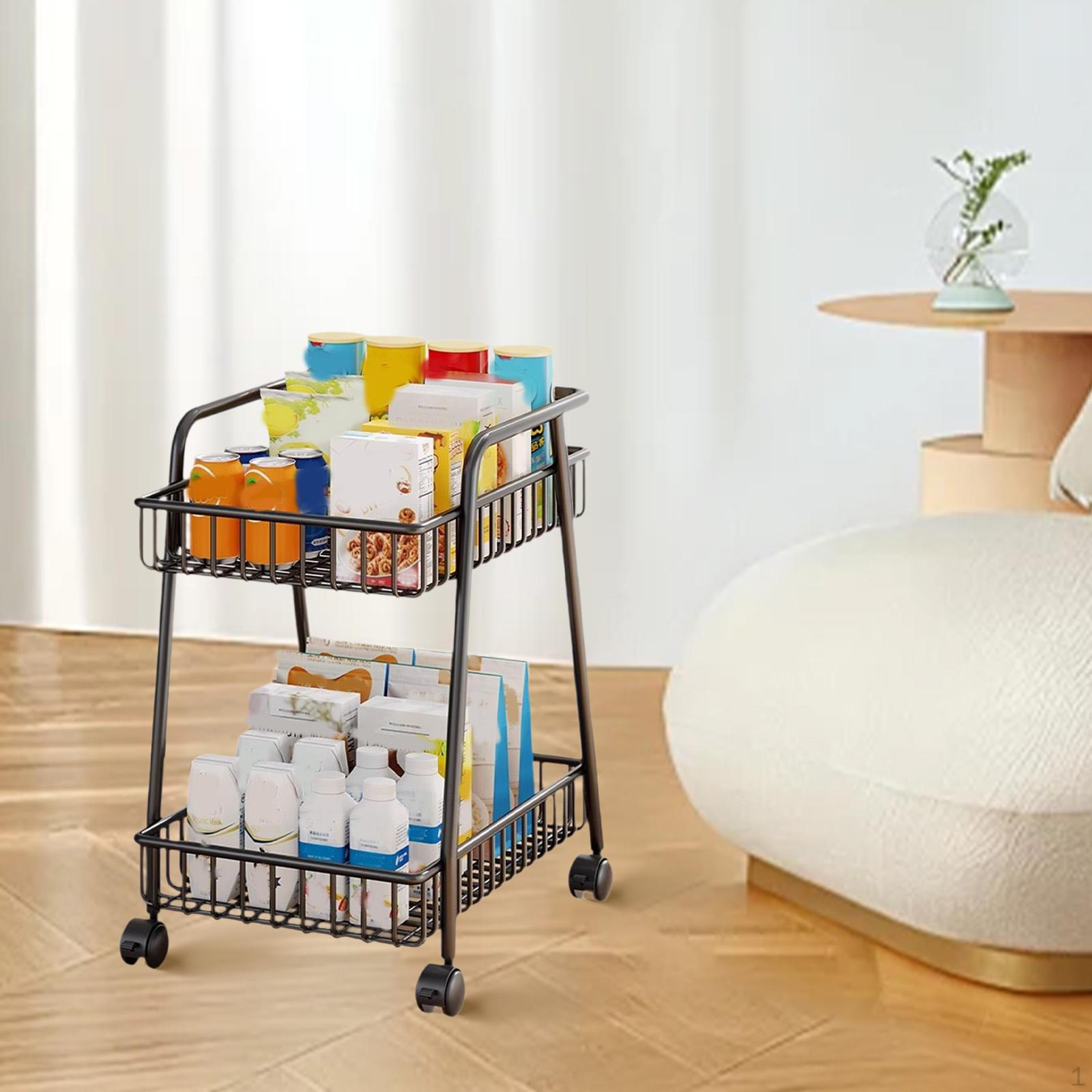 

Кухонная тележка на колесиках 2-ярусная Тележка для хранения Многоцелевая для гостиной Напитки