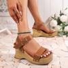 Large Size Rivet Thick-soled Wedge Heel Sandals Women's Wish Water Table One-word Buckle High-heeled Women's Sandals