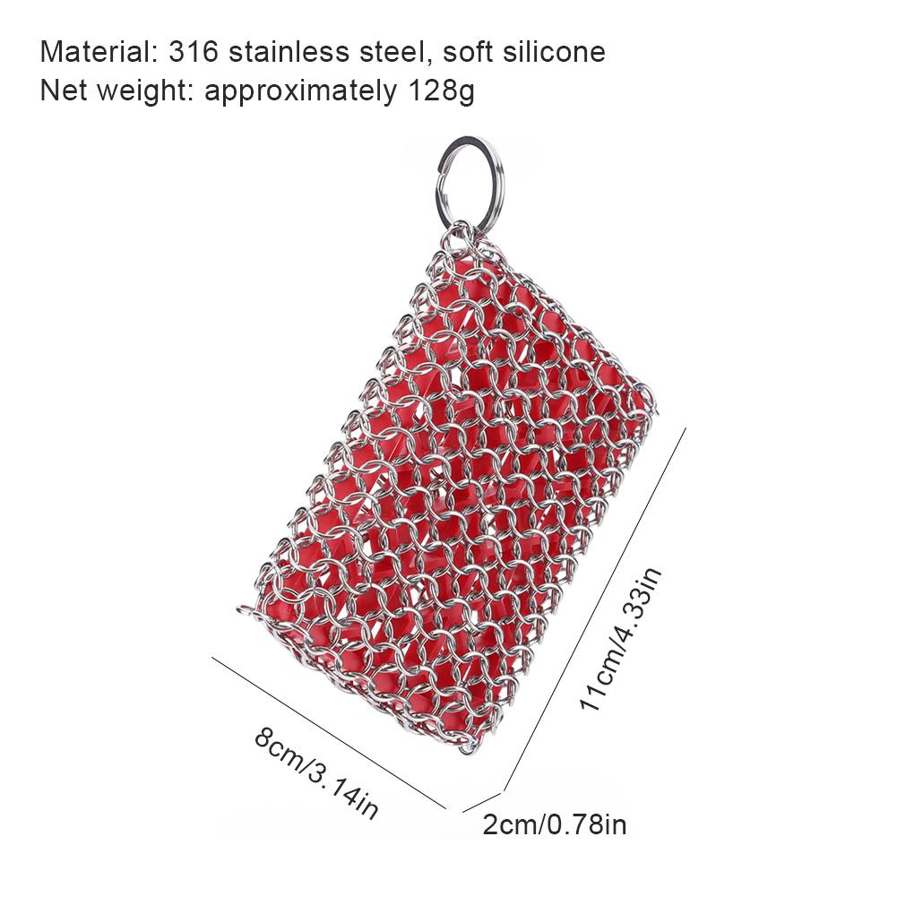 Strong Cleaning Skillet Cleaner Stainless Chainmail Scrubber with Hanging Ring Cast Iron Pan Cleaning Brush for Cast Iron Pans