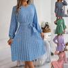 Damen Frühling Sommer Freizeit Langarm Blumen Plissee Kleid