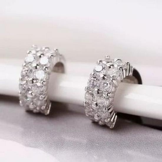 Elegant S925 Silver Korean Fashion Double Row Micro Diamond Clip-On Earrings for Women