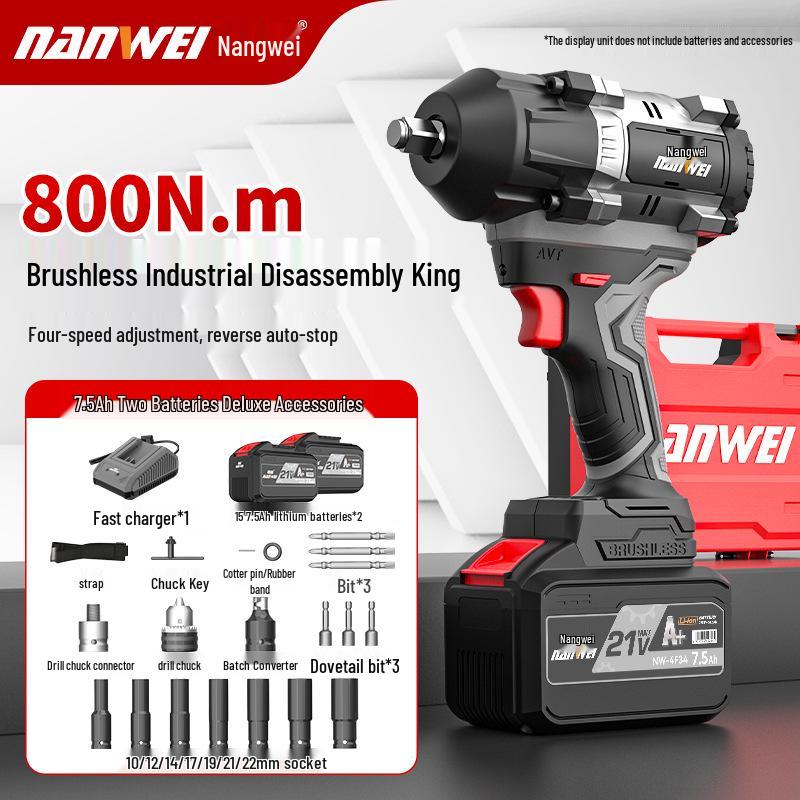 Nanwei 800N Heavy-Duty Electric Brushless Impact Wrench with Lithium Battery