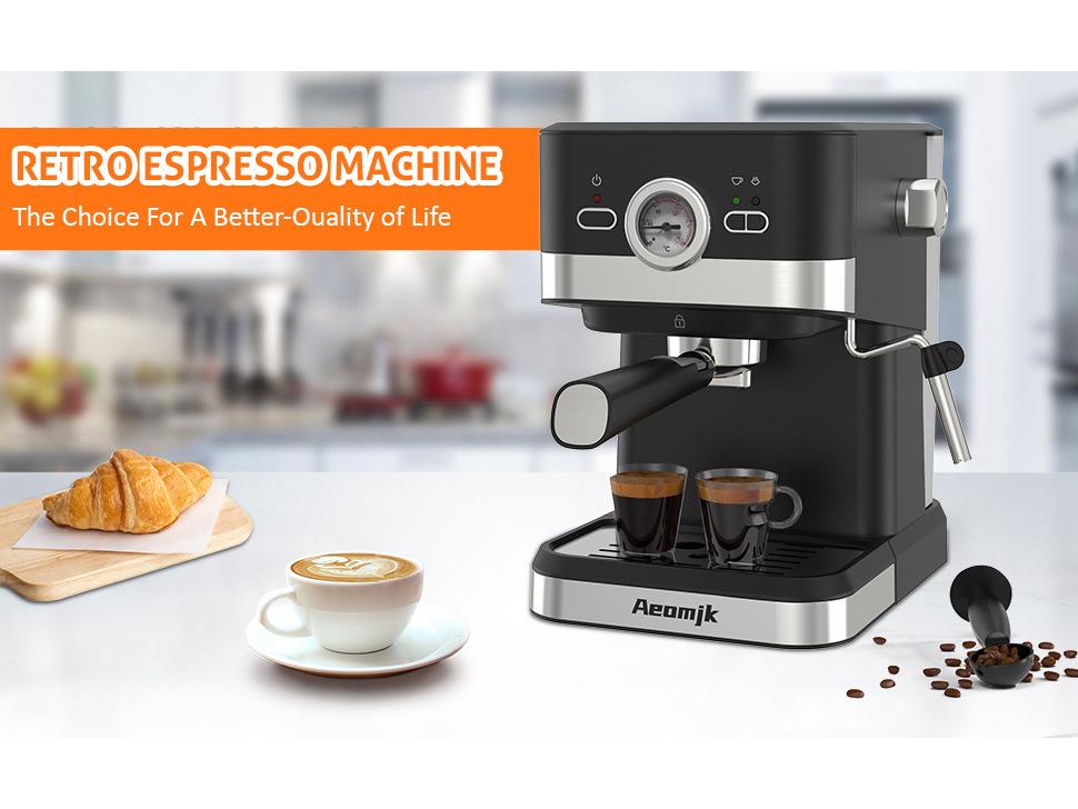 Aeomjk US Semi-Automatic Italian Espresso Machine with Milk Frother and Steam Function, Model 3110.