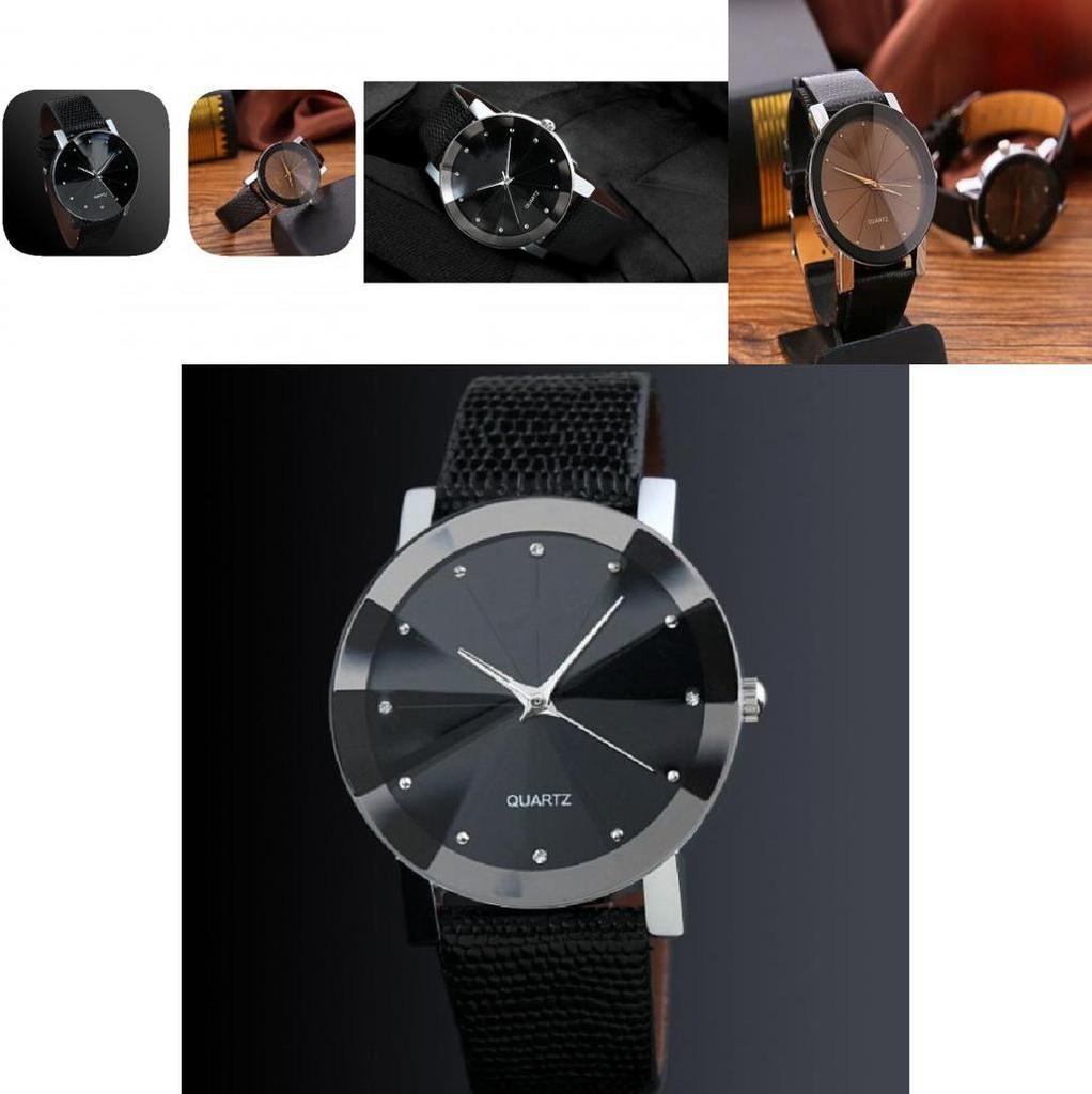 Stylish Pattern Pu Leather Strap Fashion Watch For Couples Men Women Students
