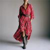 Women's Collared Long Sleeve Plaid Shirt Dress Loose High Waist Vintage Maxi Dress