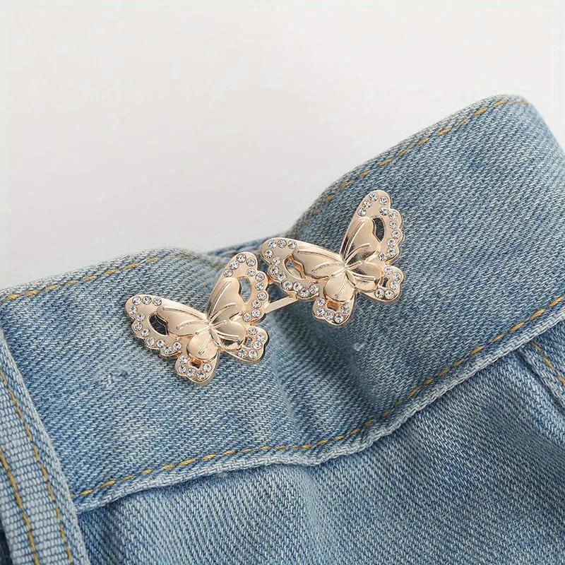 Adjustable Tightener Waist Buckle for Jeans, No Sewing Required Butterfly Button Adjuster for Pants and Skirts Waist