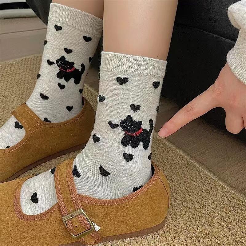 1/4Pairs Kawaii Cartoon Cat Socks Winter Women Girls Warm High Quality Fashion Middle Tube Socks Soft Comfortable Cotton Socks