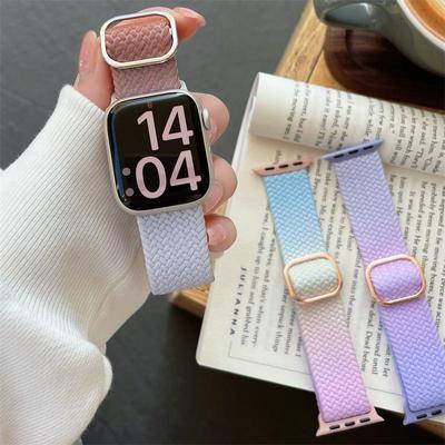 Rainbow Knitting Strap For Apple Watch Band Ultra 49mm 44mm 40mm 45mm 41mm 42mm Wrist Metal iWatch Series 8 7 6 5 SE 4 3 Bracelet Band