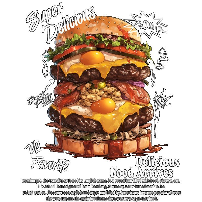 Black T-Shirt with Burger Graphic and Text Print for Casual Wear