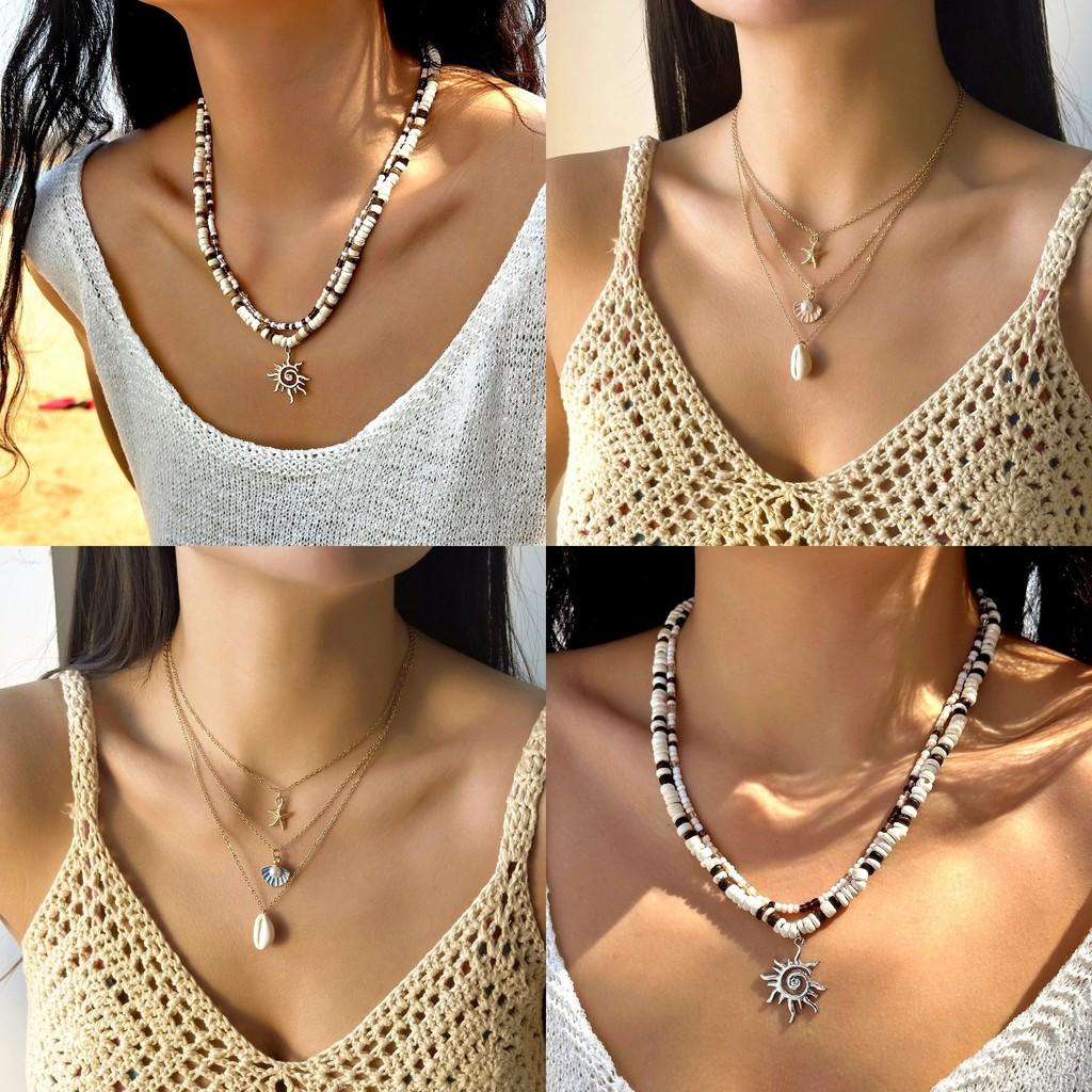 Beach Style Starfish Shell Pendant Necklace For Women With Geometric Alloy Charm