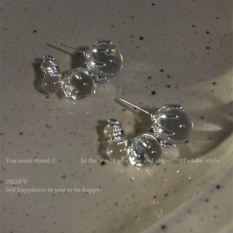 

Design sense ice crystal unique foreign earrings earrings simple temperament cold wind earrings 925 silver needle серебряный