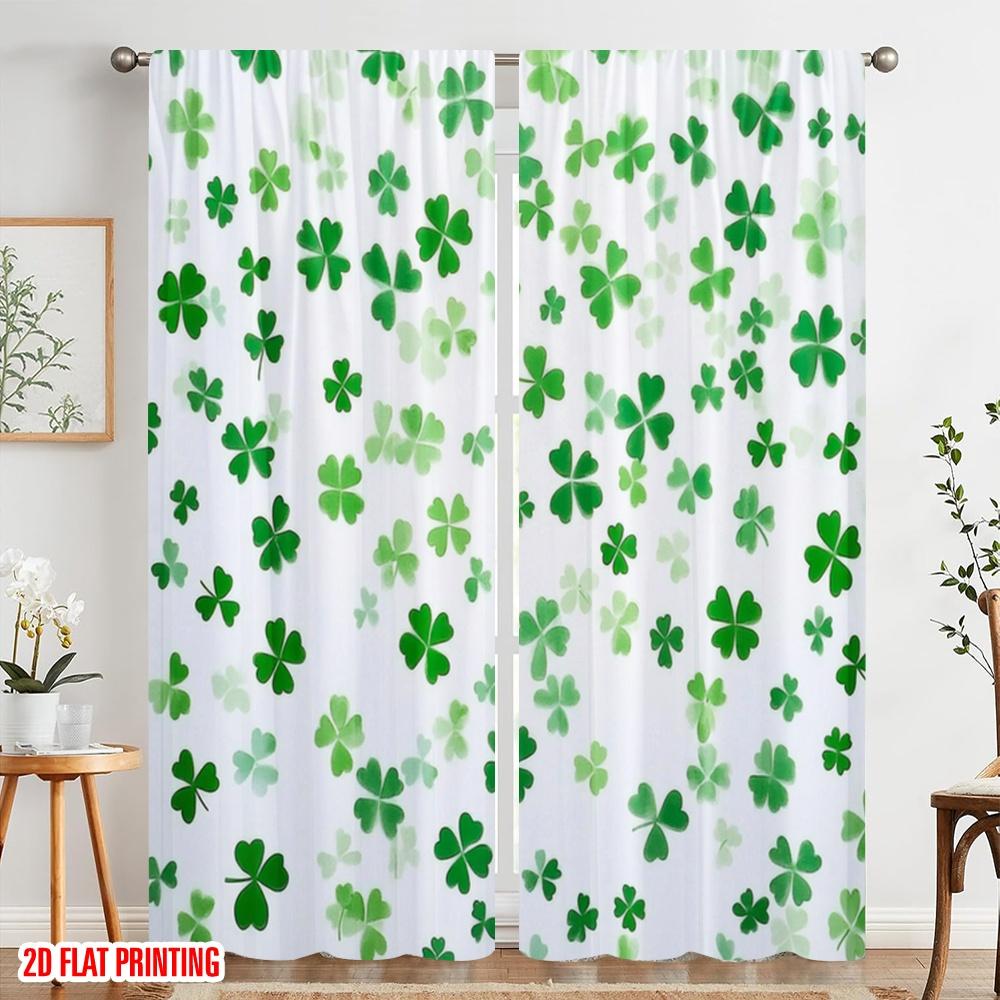2pcs,2D plane printing Minimalist Curtains Clover Cascade Polyester Easy Install (without rod) Decorations Inside Ldeal for